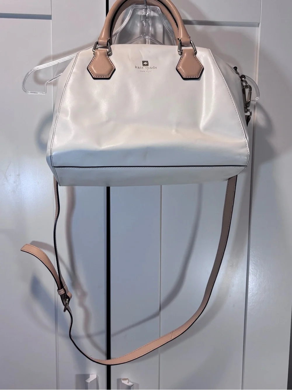 Kate Spade Parnell Street Pippa Bag Leather Satchel Crossbody White Tan Purse